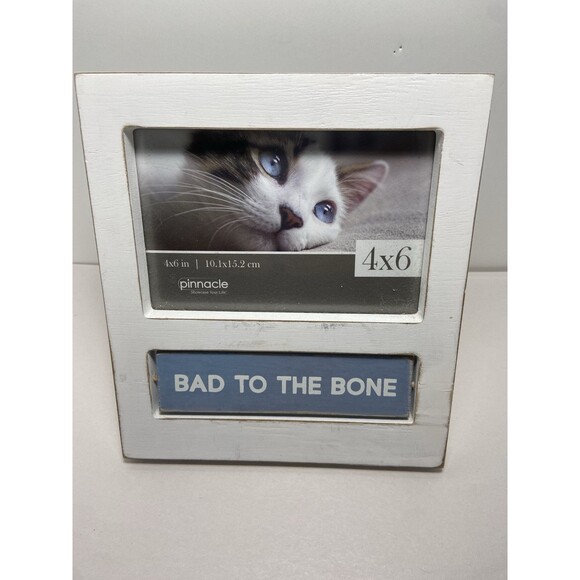 Pinnacle Holds 4 X 6 Cat Photo Frame Wooden with Turning Sign Bad to the Bone - Picture 1 of 5